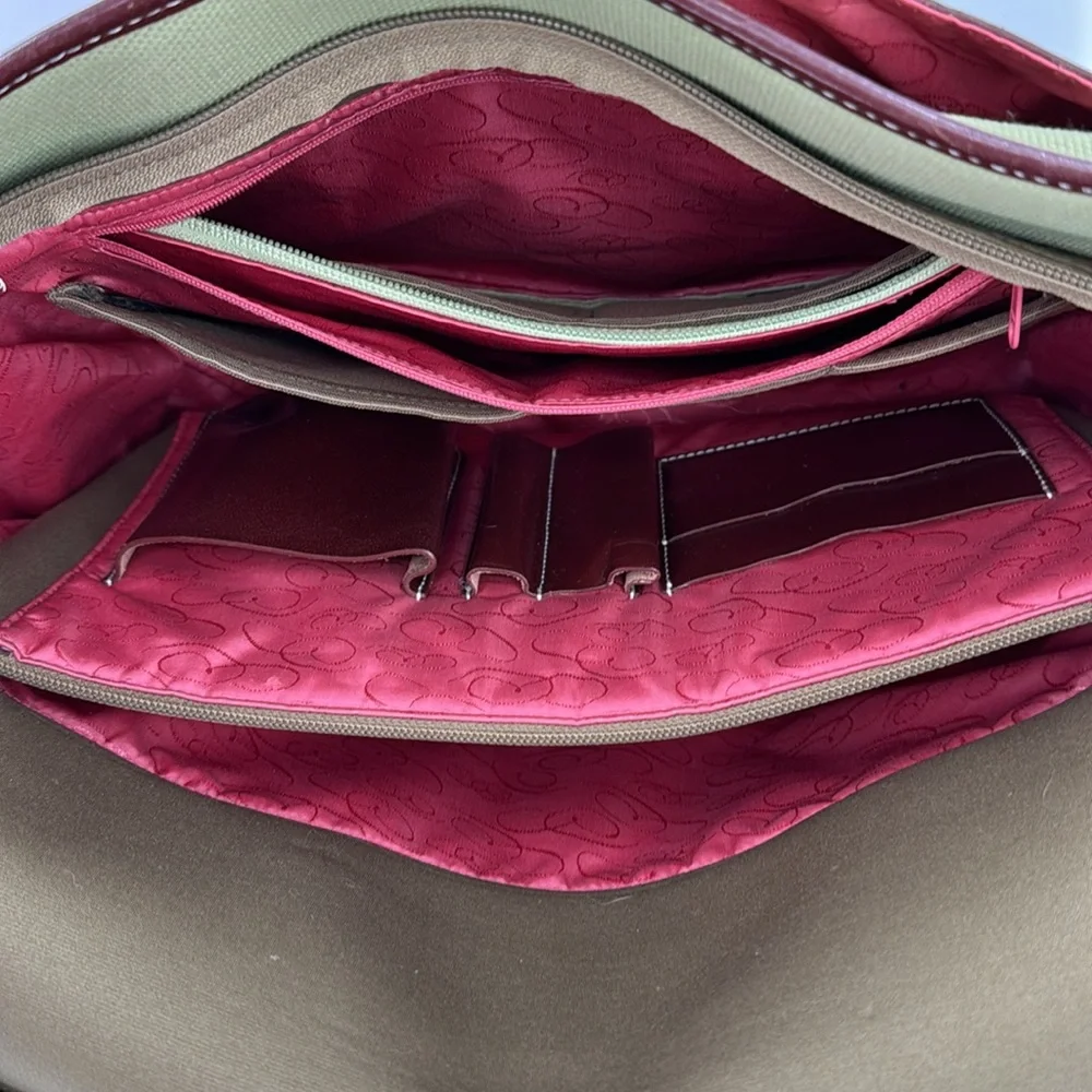 Coakley Laptop Bag green and brown leather